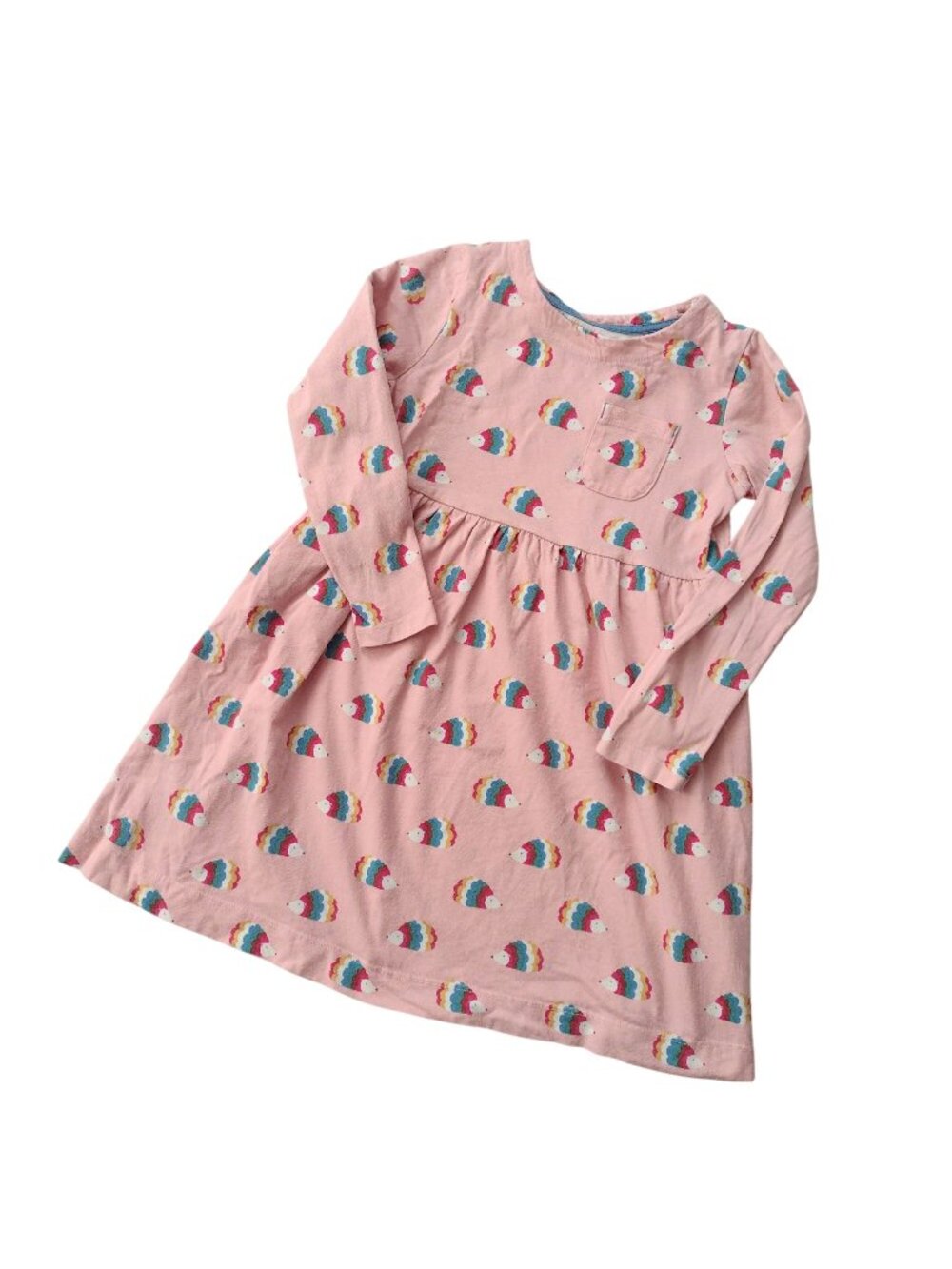 Mini Boden Cute Hedgehog Dress 6-7 Pink Cotton L/S Novelty w POCKETS
